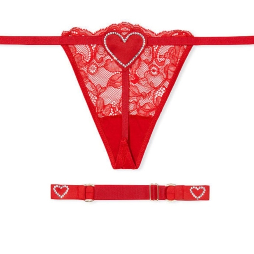 New 2 Pc Set Victoria Secret Matching Two piece‎ Set Garter OS + Thong V-String